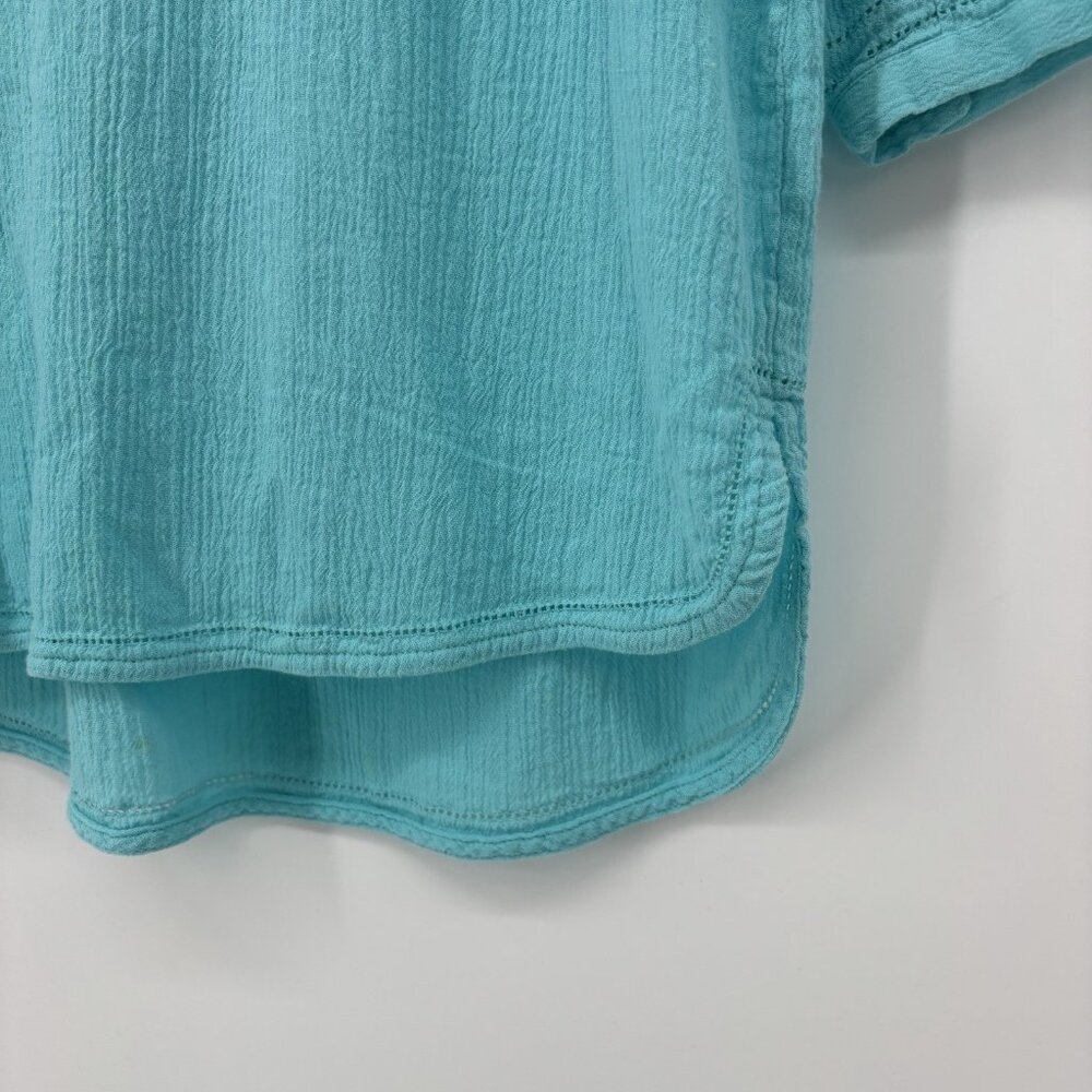 J. Jill 3/4 Sleeve Turquoise‎ Blue Hi Low Shirt Womens Size Petite XS Cotton - Picture 5 of 10